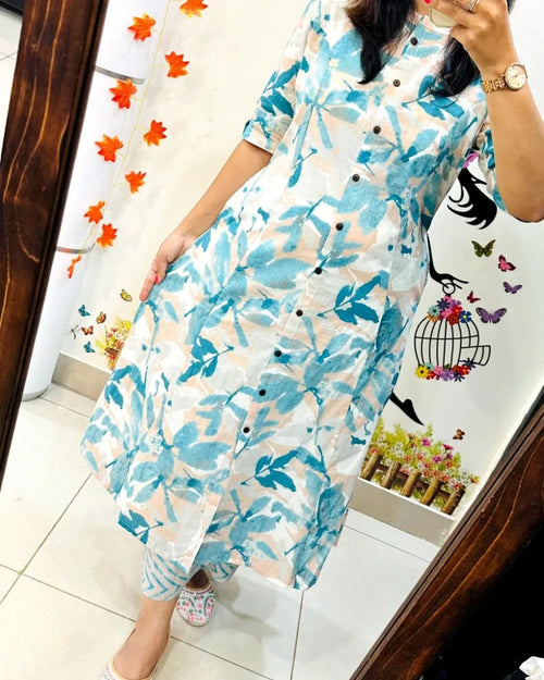Blush Leaf Cotton Kurta Set