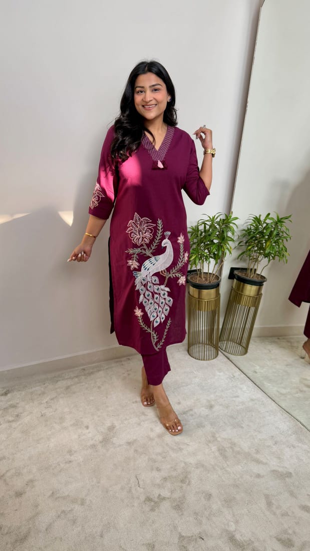 Women Blue Cotton Kurti Set