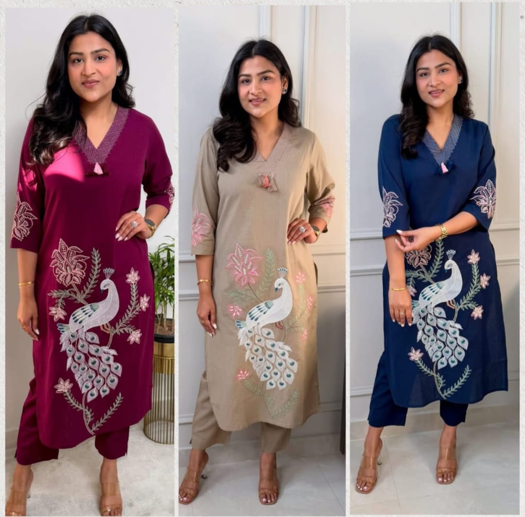 Women Blue Cotton Kurti Set