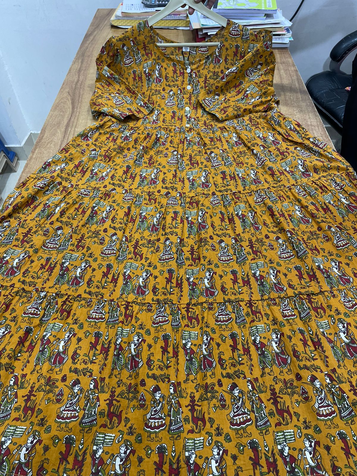 Rustic Mustard Handblock Printed Midi Dress