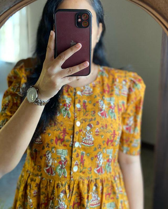 Rustic Mustard Handblock Printed Midi Dress
