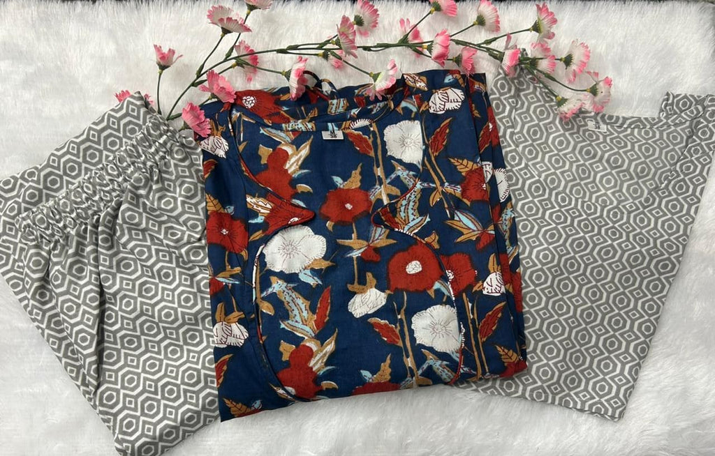 Elegant Printed Crop Top & Skirt with Long Shrug Set