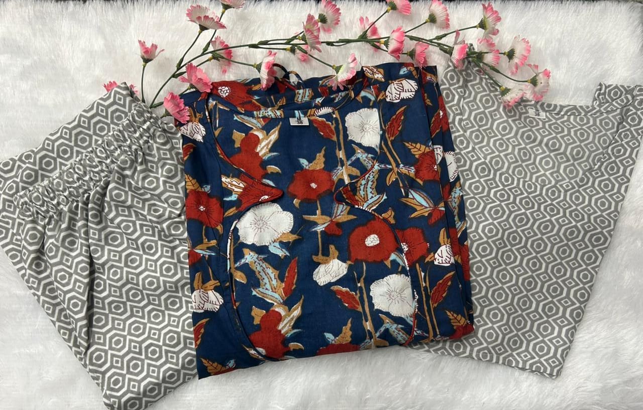 Elegant Printed Crop Top & Skirt with Long Shrug Set