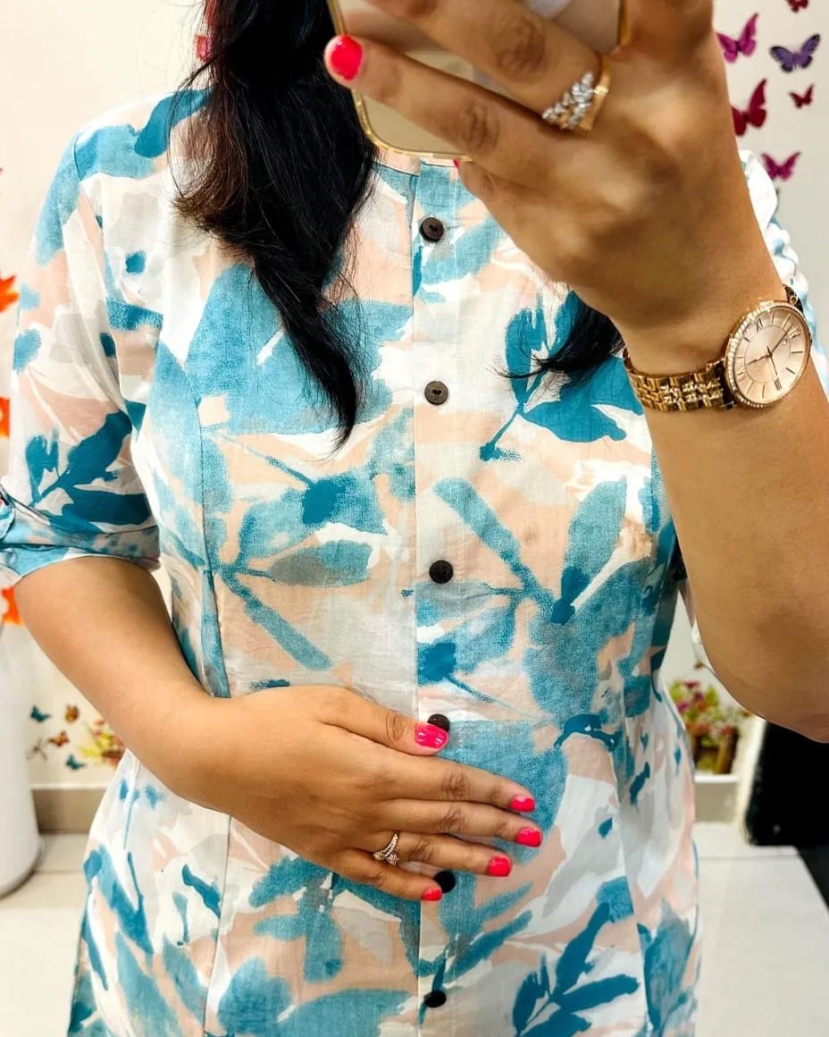Blush Leaf Cotton Kurta Set