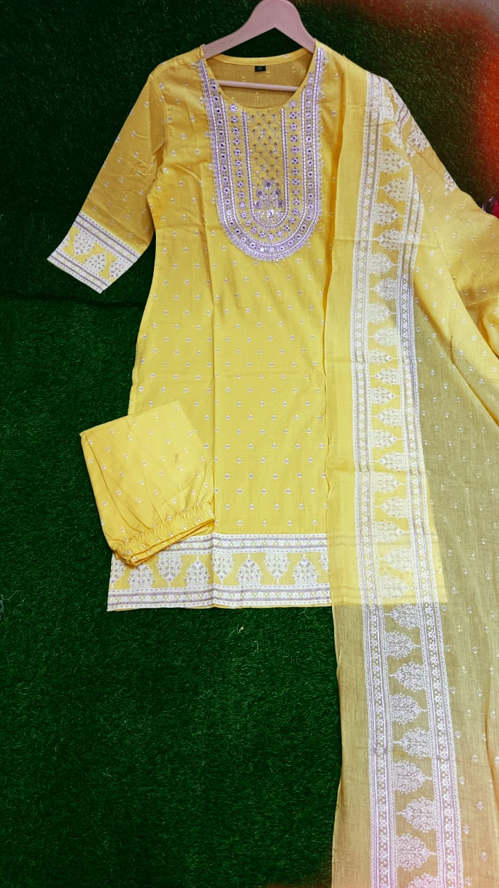 Summer Bloom Mirror Work Kurta Set