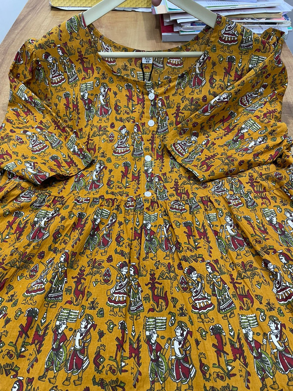 Rustic Mustard Handblock Printed Midi Dress