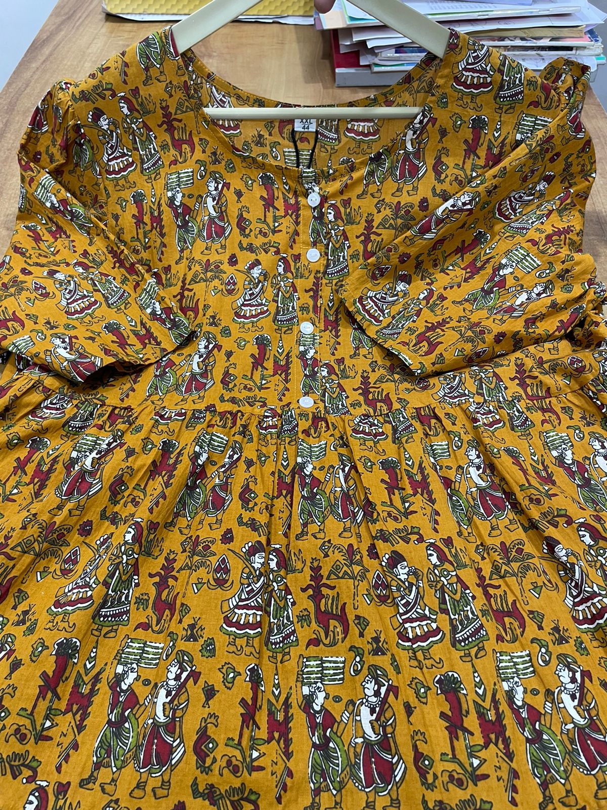 Rustic Mustard Handblock Printed Midi Dress