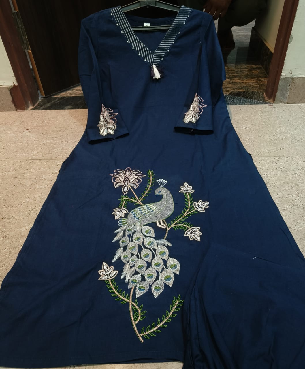 Women Blue Cotton Kurti Set