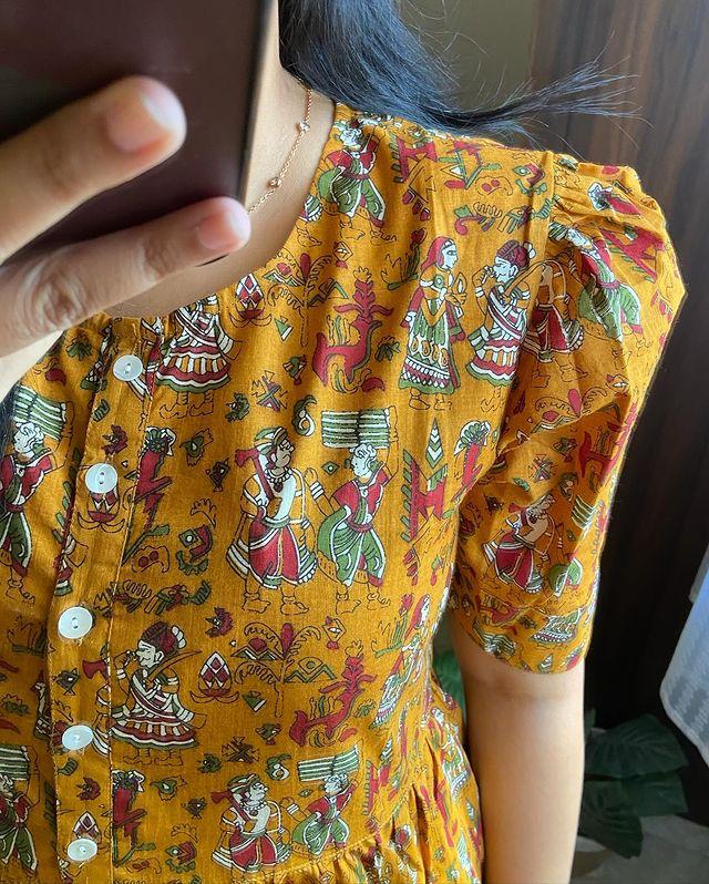 Rustic Mustard Handblock Printed Midi Dress