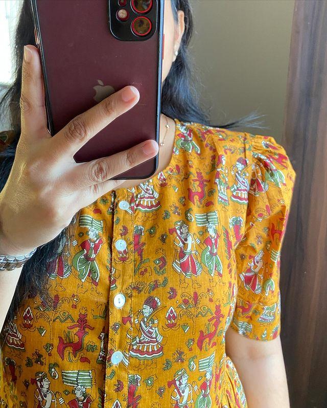 Rustic Mustard Handblock Printed Midi Dress