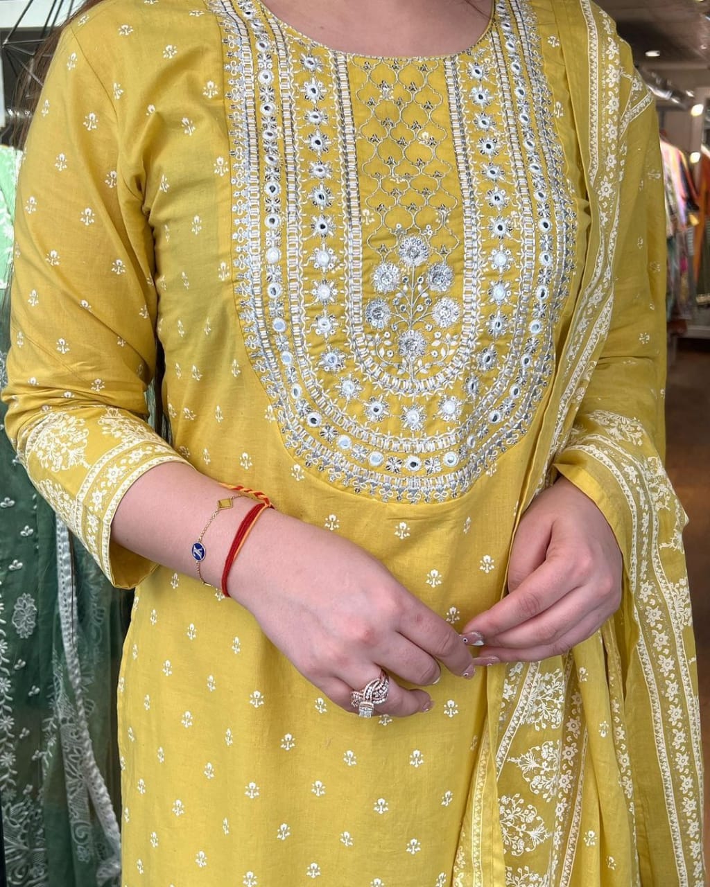 Summer Bloom Mirror Work Kurta Set